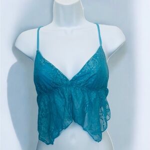 Papermoon Blue Tie Back Lace Crop Top Size L NWT